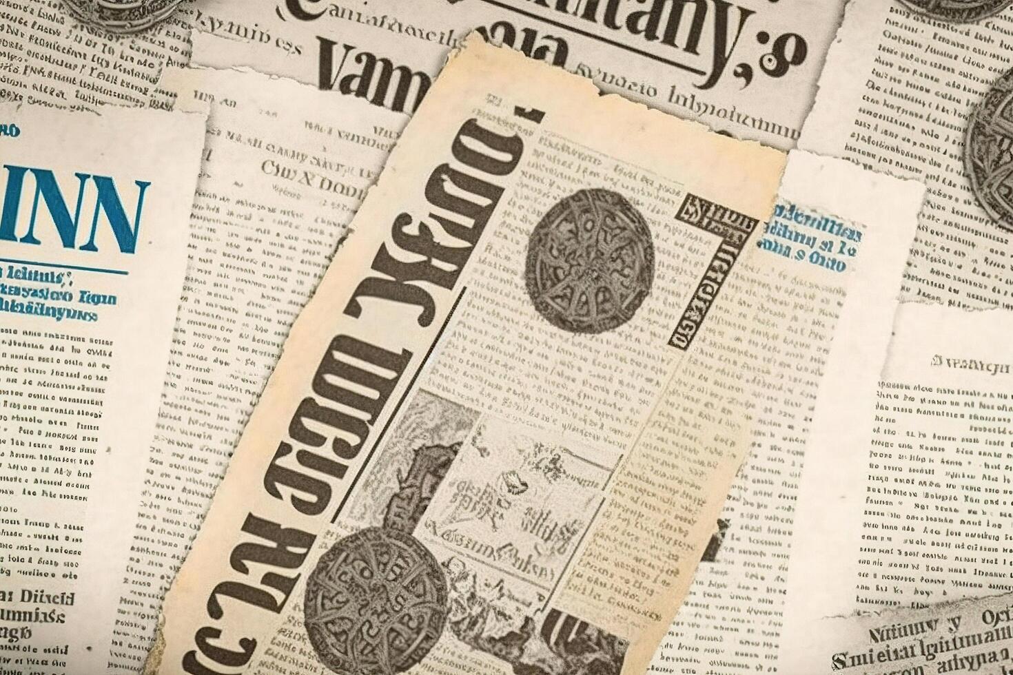 un vecchio Vintage ▾ giornale pezzi sfondo. ai generato foto