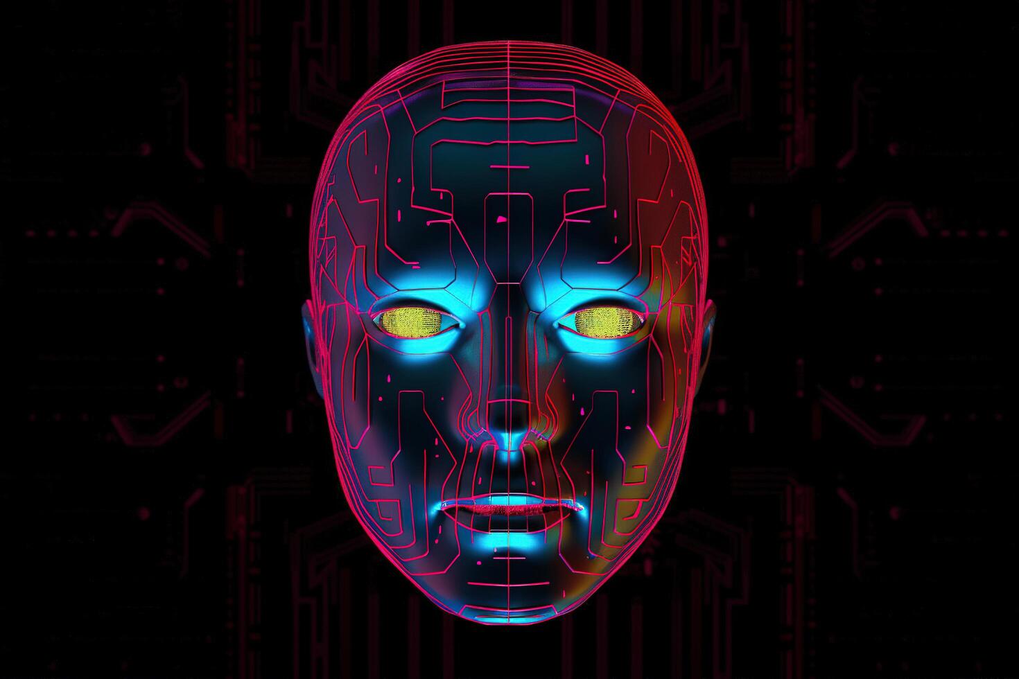 ai robot umanoide viso con il circuito tavola sfondo. ai generato foto