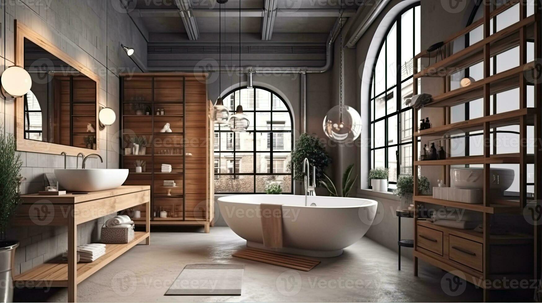 contemporaneo moderno stile bagno interno design con lusso vasca da bagno foto