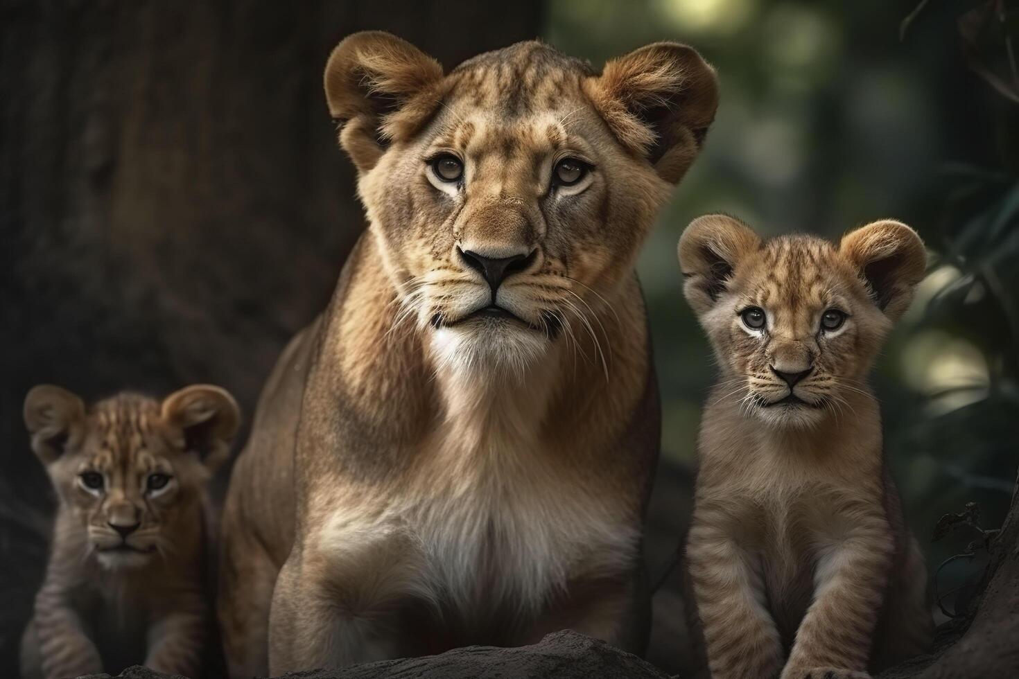 leonessa con Leone cuccioli. generativo ai. foto