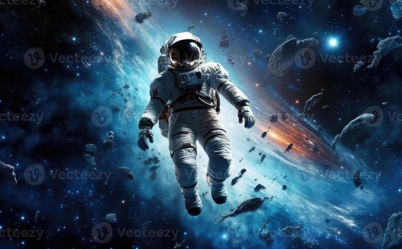 astronauta nel spazio nel un' largo angolo foto con generativo ai
