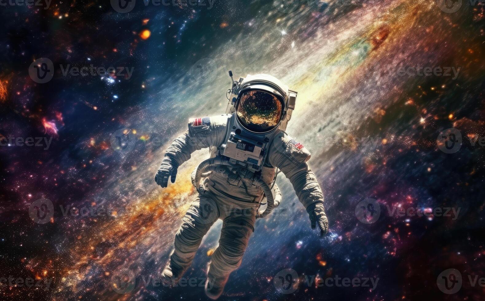 astronauta nel spazio nel un' largo angolo foto con generativo ai