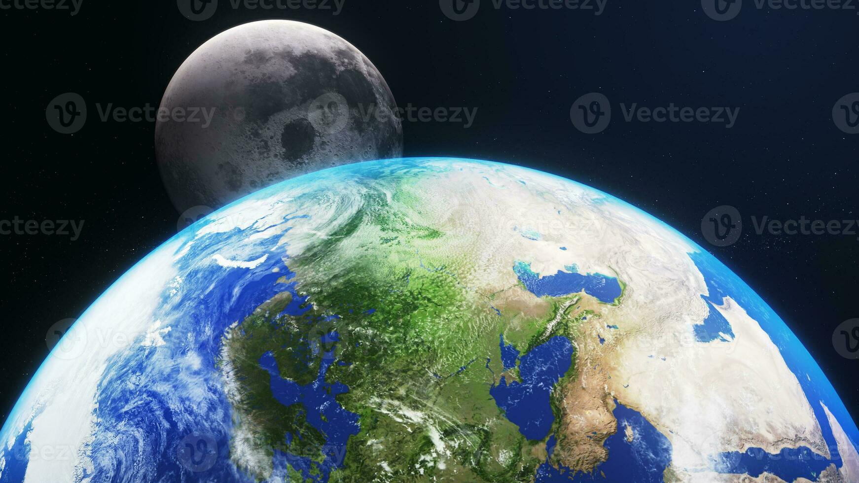 3d rendere mostrare su Luna dietro a vicino su terra pianeta su galassia spazio 3d illustrazione sfondo foto