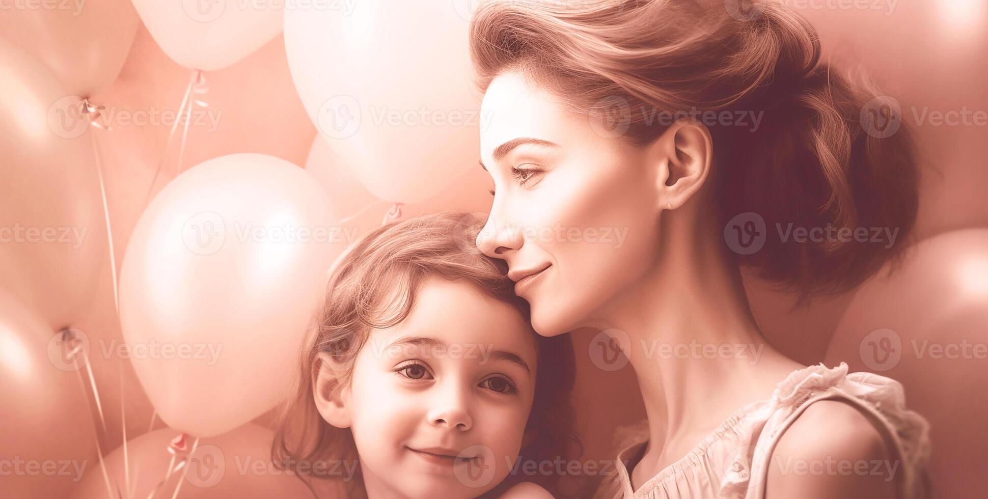 contento donna con bambino ragazza, rosa sfondo, studio luce, famiglia. generativo ai foto