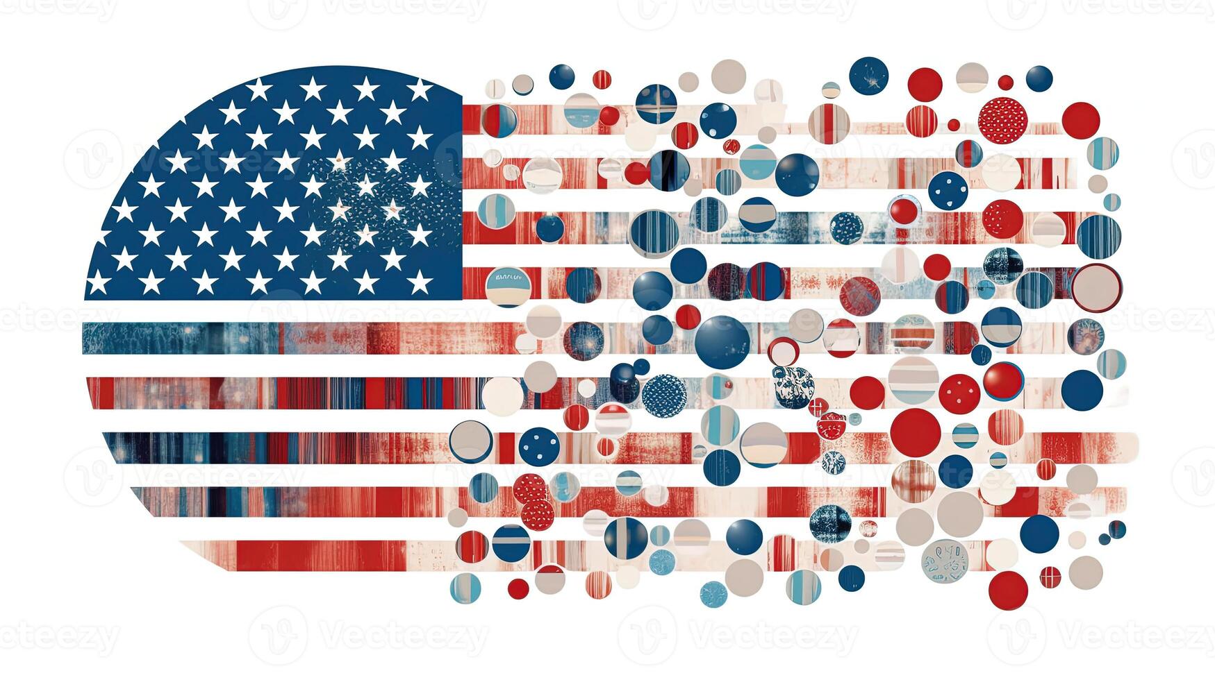 2d illustrazione di americano bandiera carino etichetta o simbolo collage. generativo ai. foto