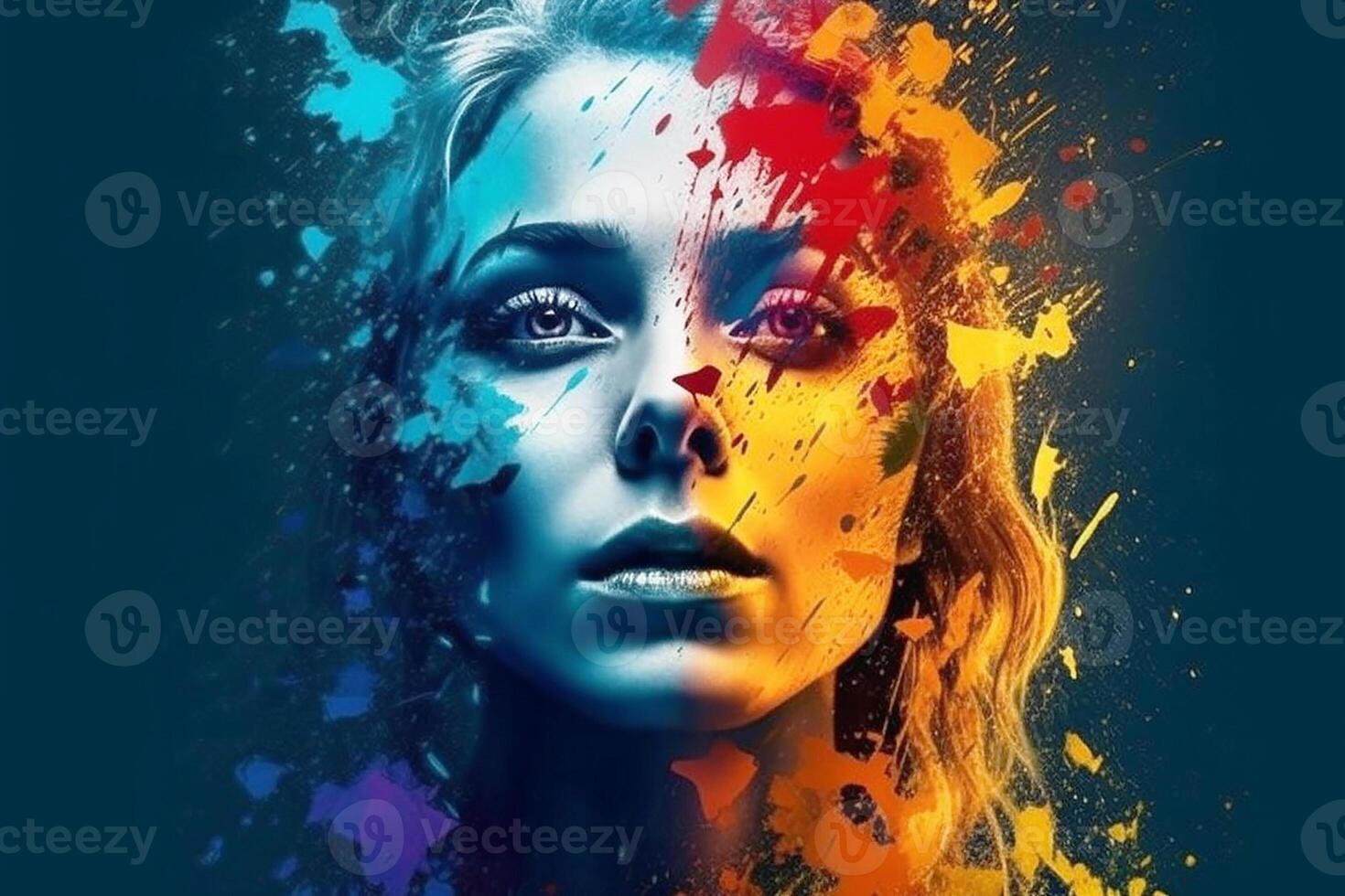 emozioni nel facce e colori. emotivo donna con colorato colori sottolineando il emotivo stato. generativo ai foto