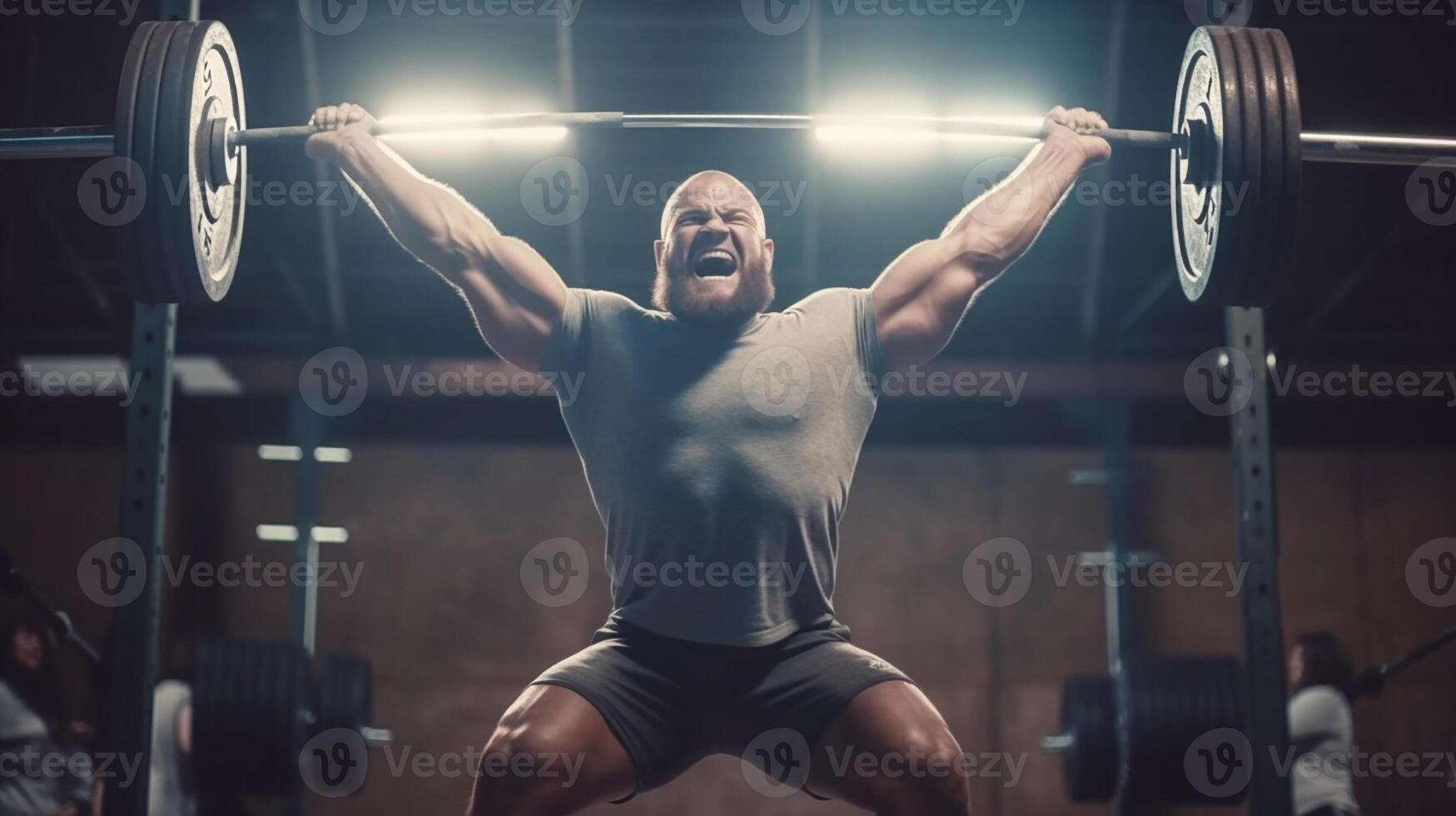 sollevamento pesi, un' forte uomo volontà sollevamento un' pesante manubrio nel il palestra. generativo ai foto