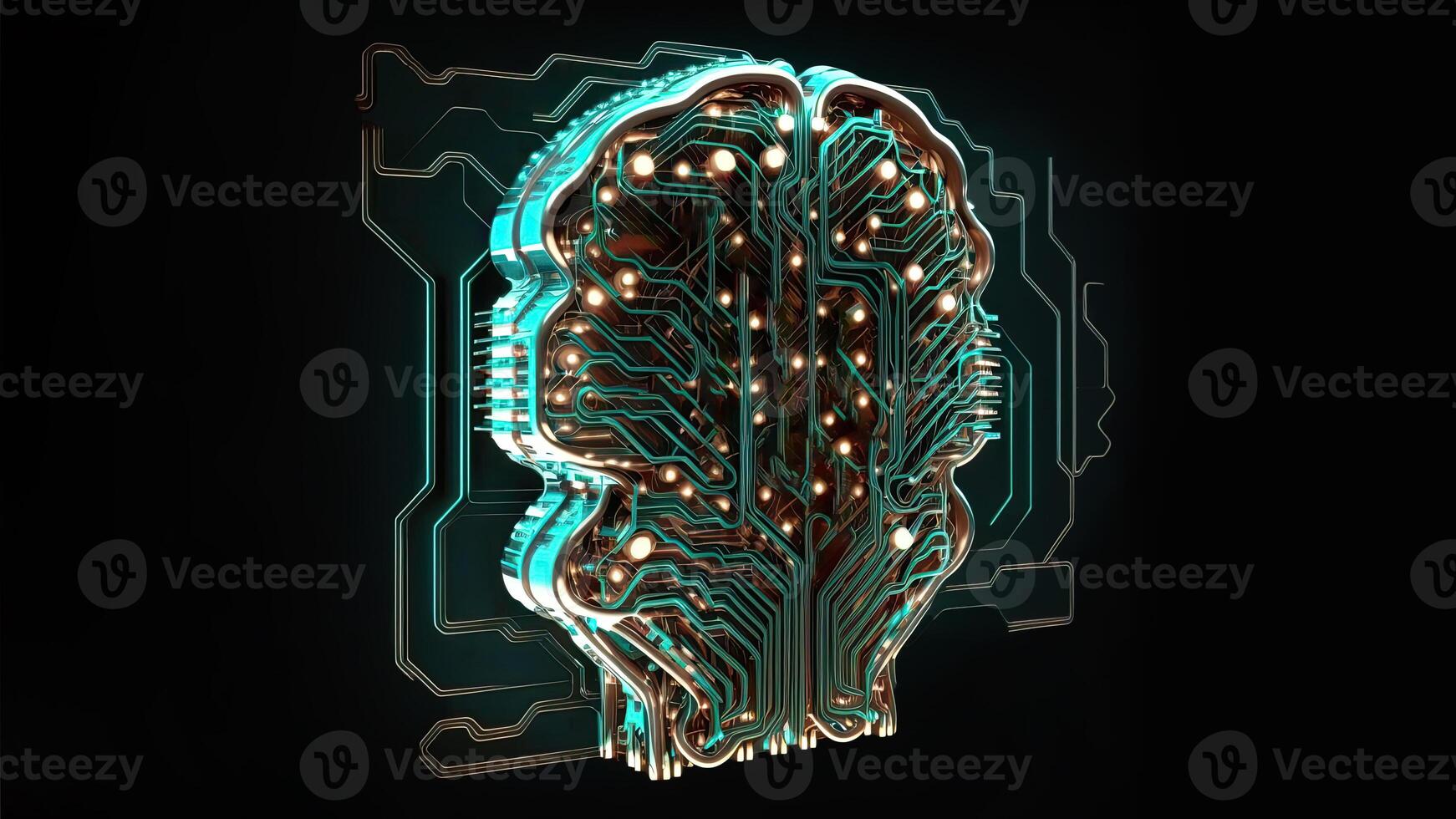 quantistico calcolo con umano cervello e circuiti. generativo ai tecnologia. foto