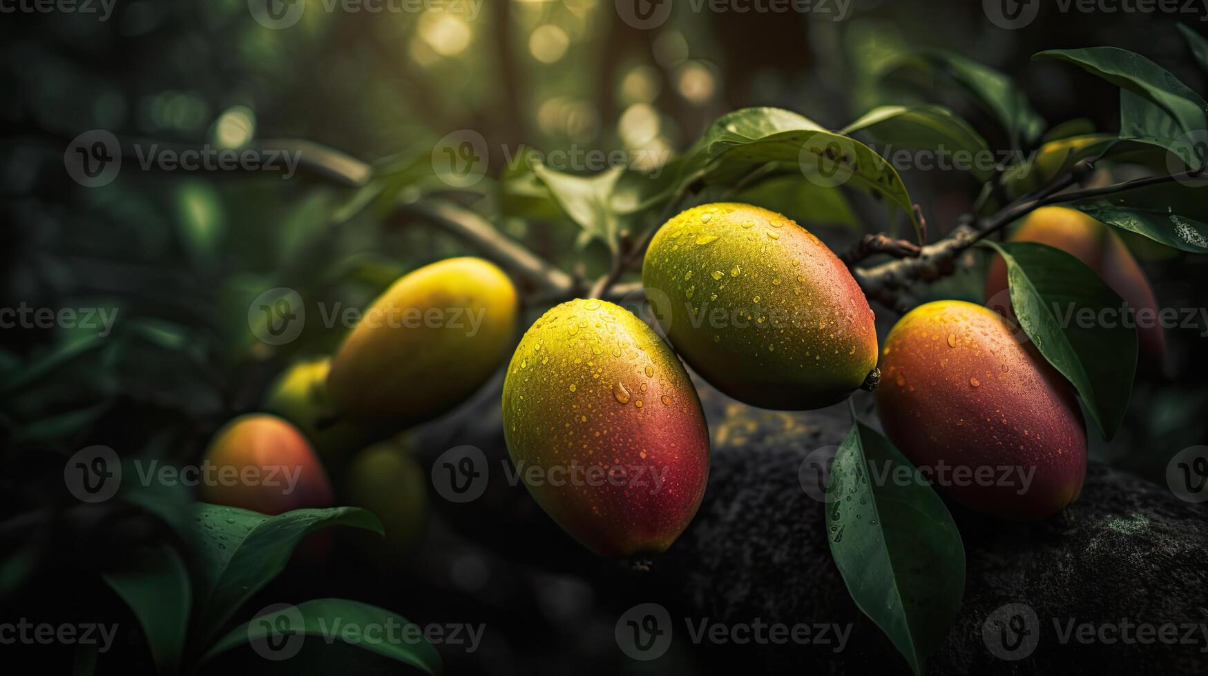 bellissimo biologico sfondo di fresco marian prugna, marian Mango o plango su ramo. creato di generativo ai tecnologia. foto