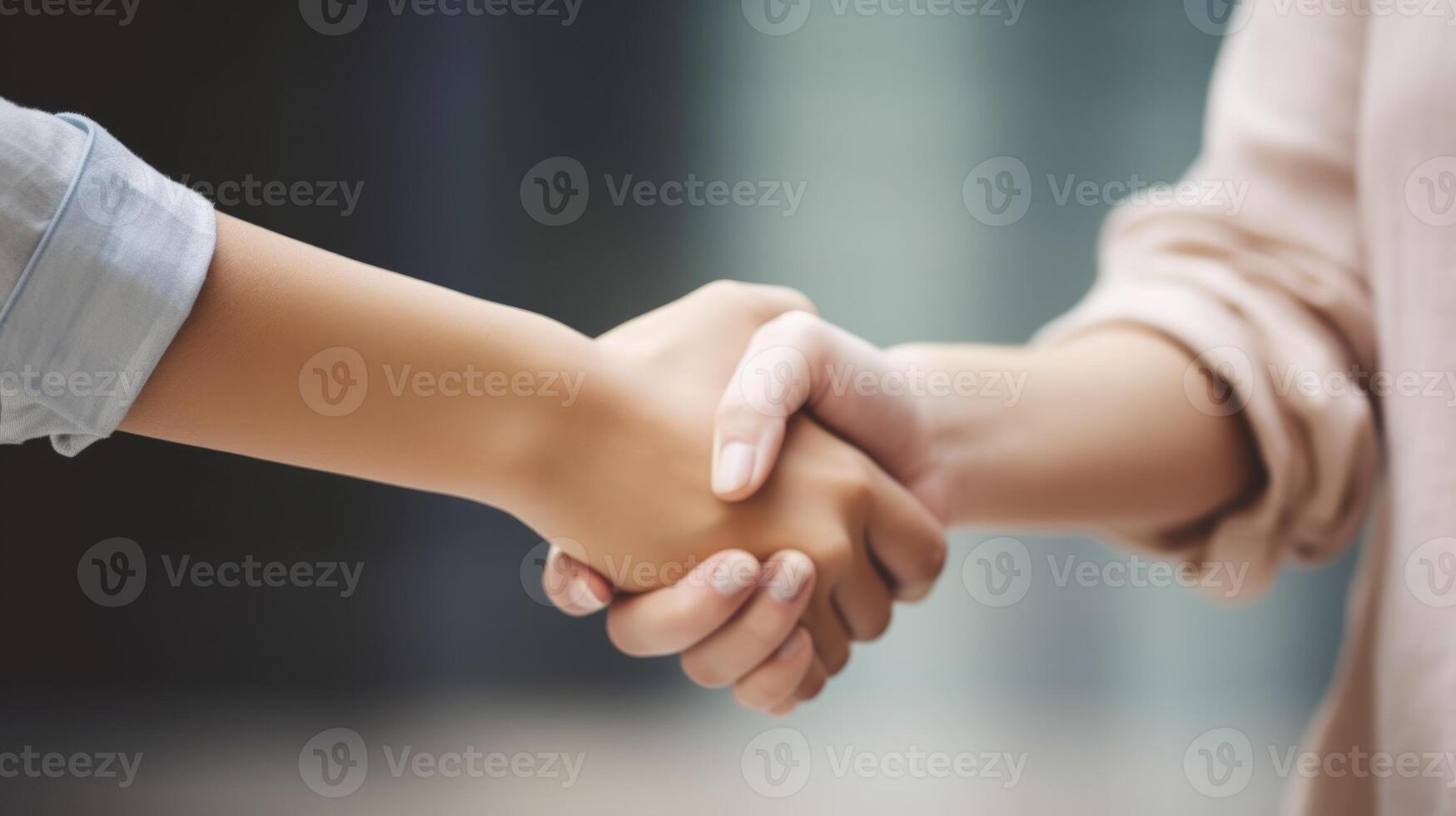 amichevole o casuale stretta di mano fra Due donne. vicino su. generativo ai. foto