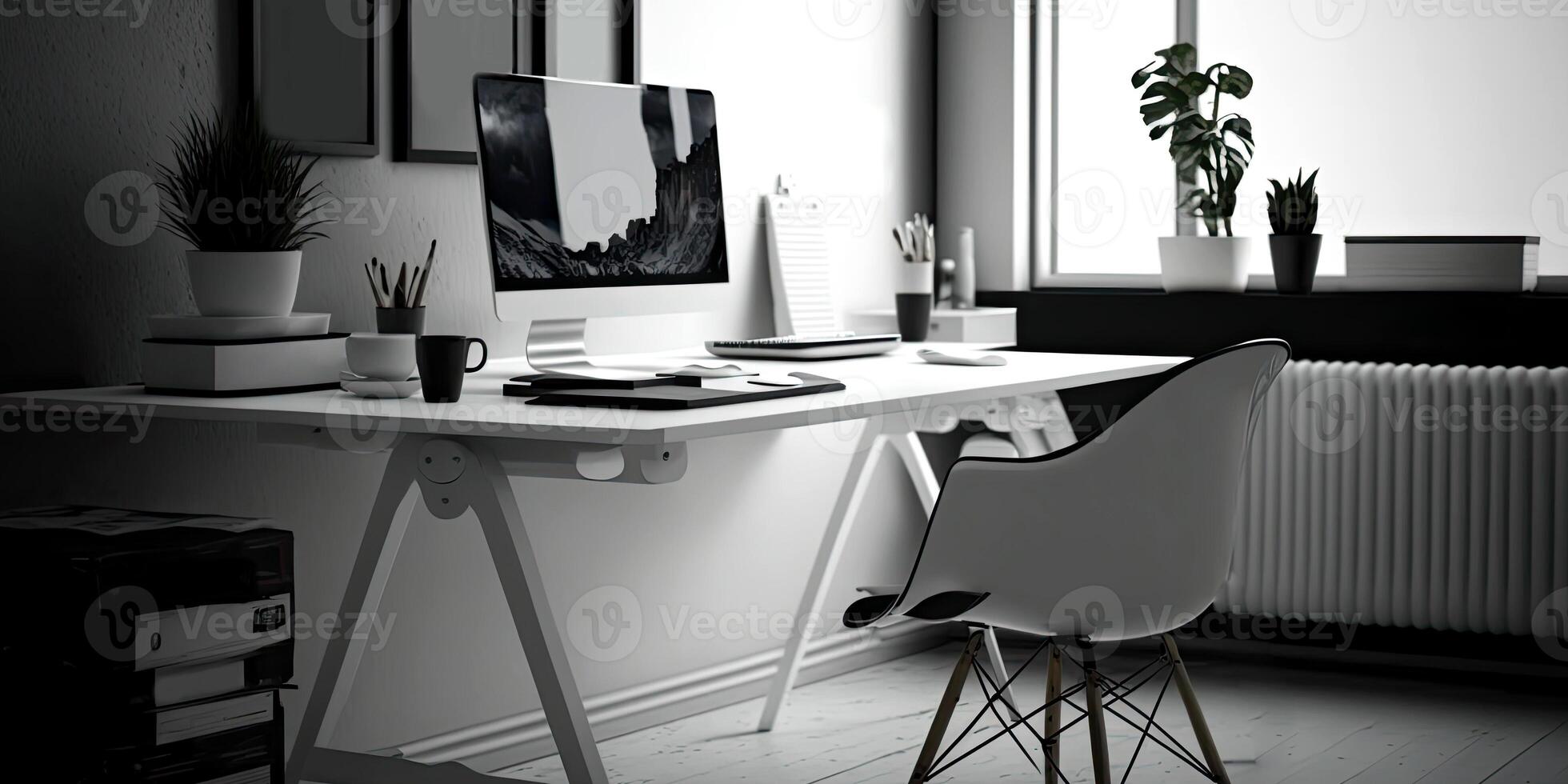 moderno ufficio interno design . contemporaneo spazio di lavoro per creativo attività commerciale. ai generativo Immagine. foto