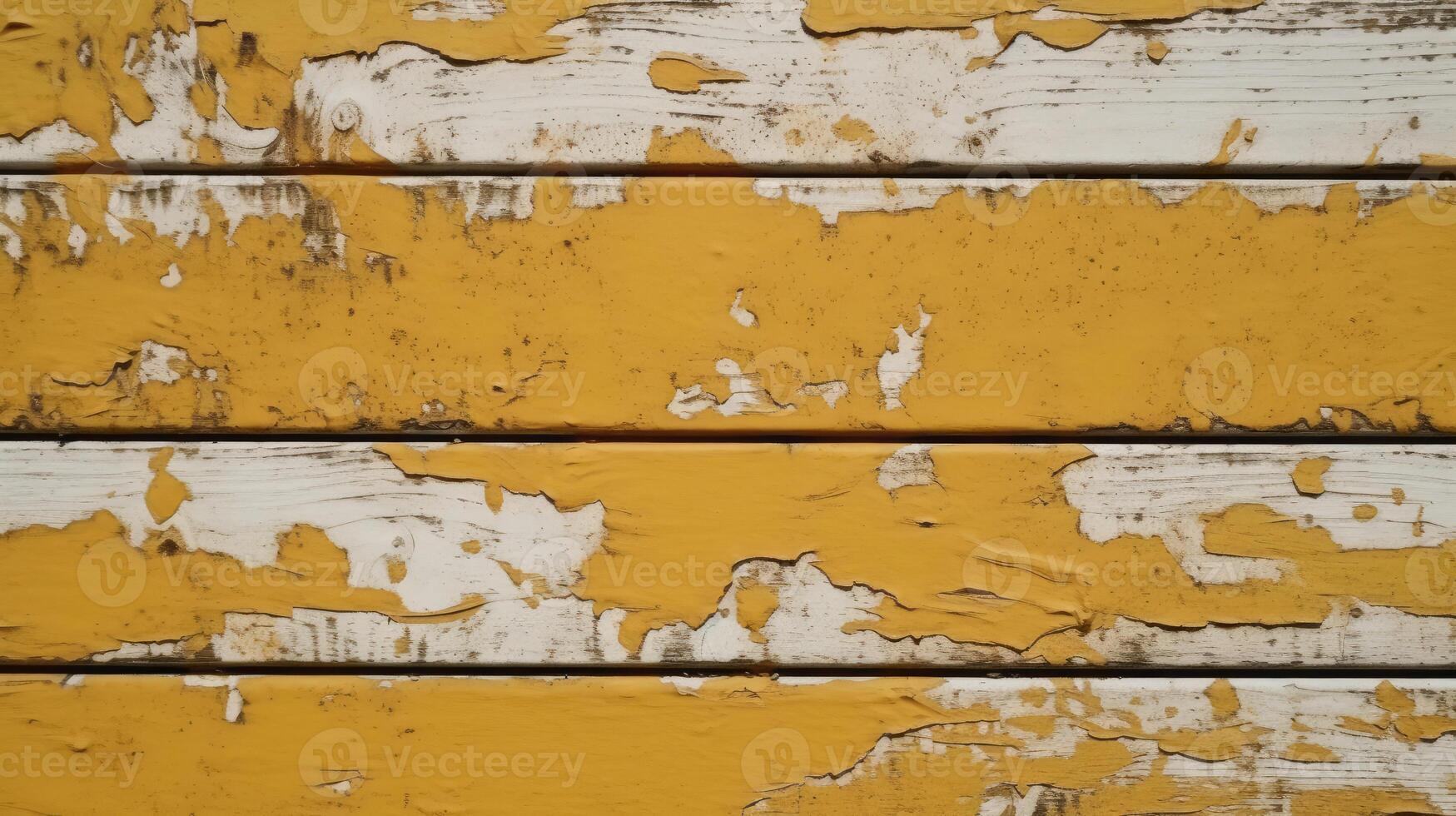 superiore Visualizza di giallo arrugginito dipingere legna struttura sfondo, generativo ai. foto
