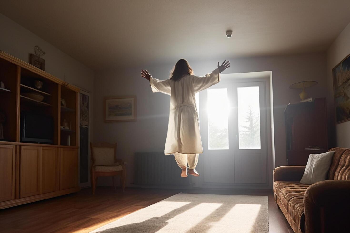 ascensione giorno di Gesù Cristo o risurrezione giorno di figlio di Dio. bene venerdì. ascensione giorno concetto nel vivente camera di ai generato foto