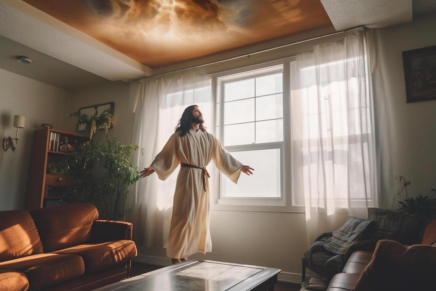 ascensione giorno di Gesù Cristo o risurrezione giorno di figlio di Dio. bene venerdì. ascensione giorno concetto nel vivente camera di ai generato foto