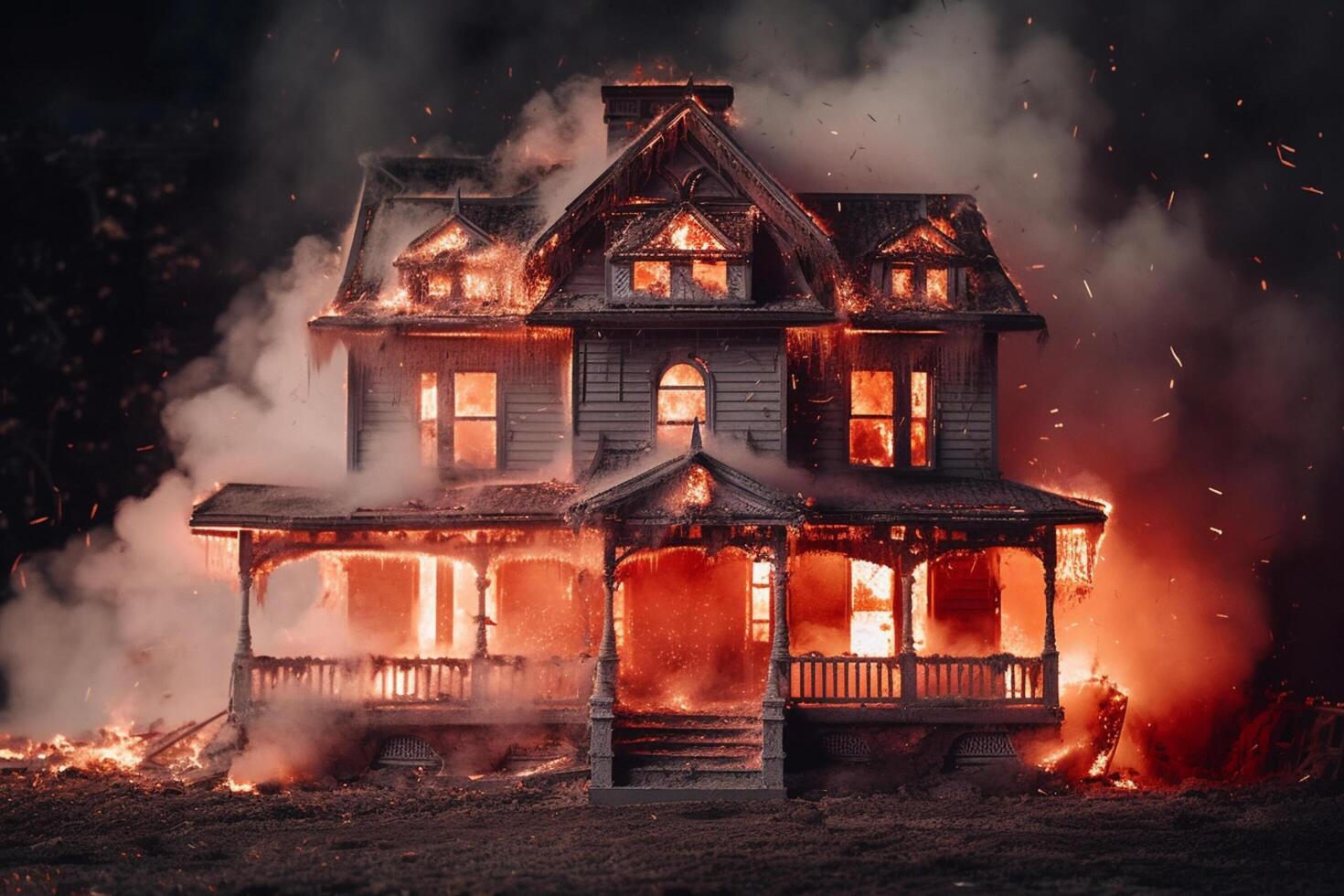 frequentato Casa su Halloween celebrazione concetto. spaventoso Casa Halloween sfondo con abbandonato edificio e zucca. pauroso Casa con raccapricciante edificio a notte di ai generato foto