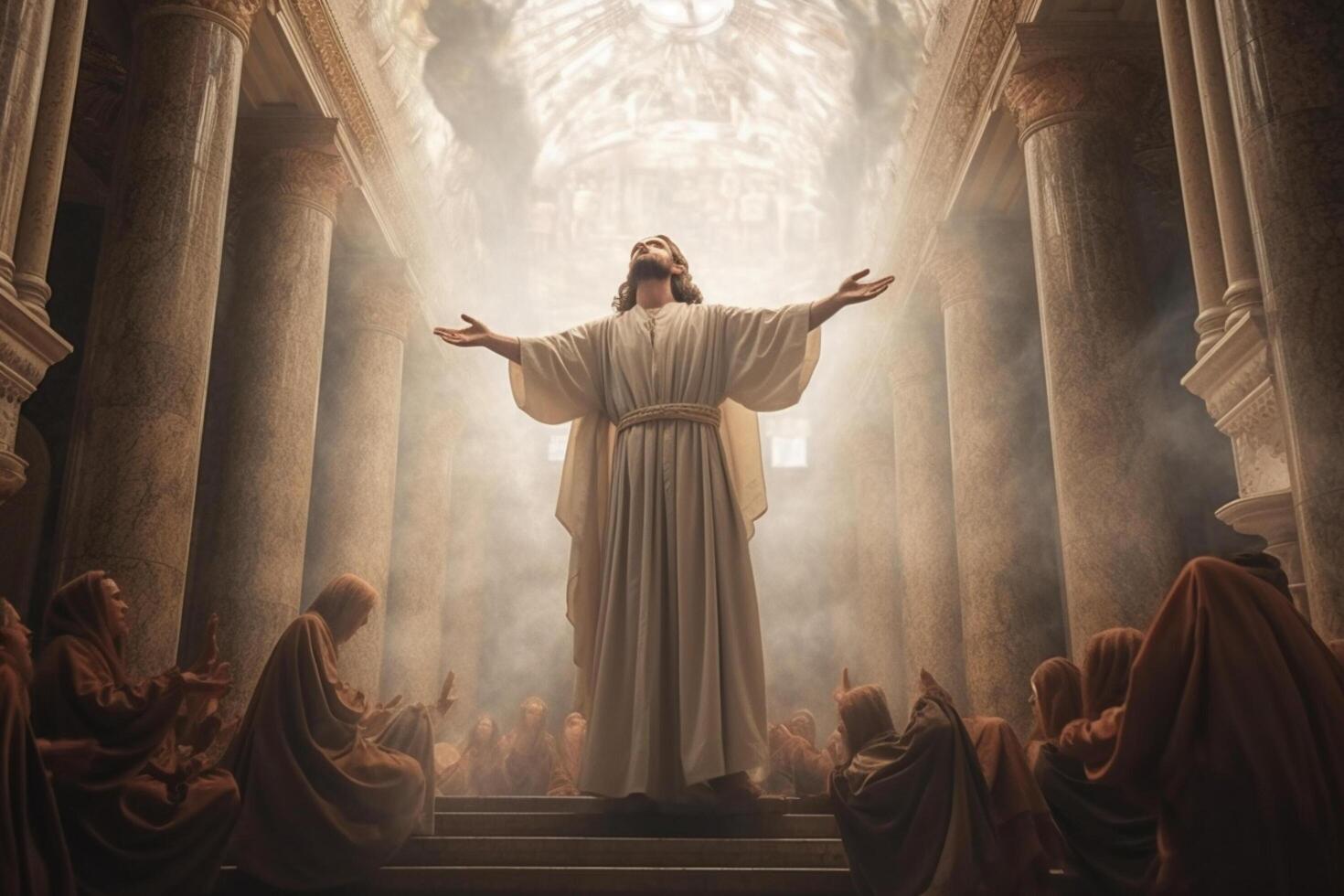 ascensione giorno di Gesù Cristo o risurrezione giorno di figlio di Dio. bene venerdì. ascensione giorno concetto nel Chiesa di ai generato foto