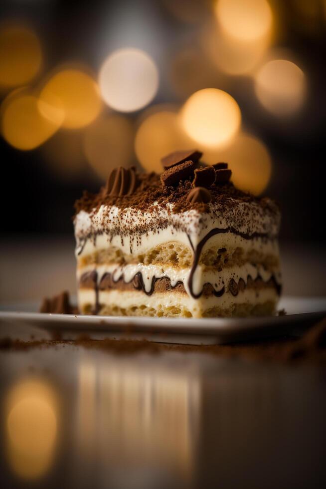 delizioso italiano dolce Tiramisù con caffè, crema e cacao ai generato foto