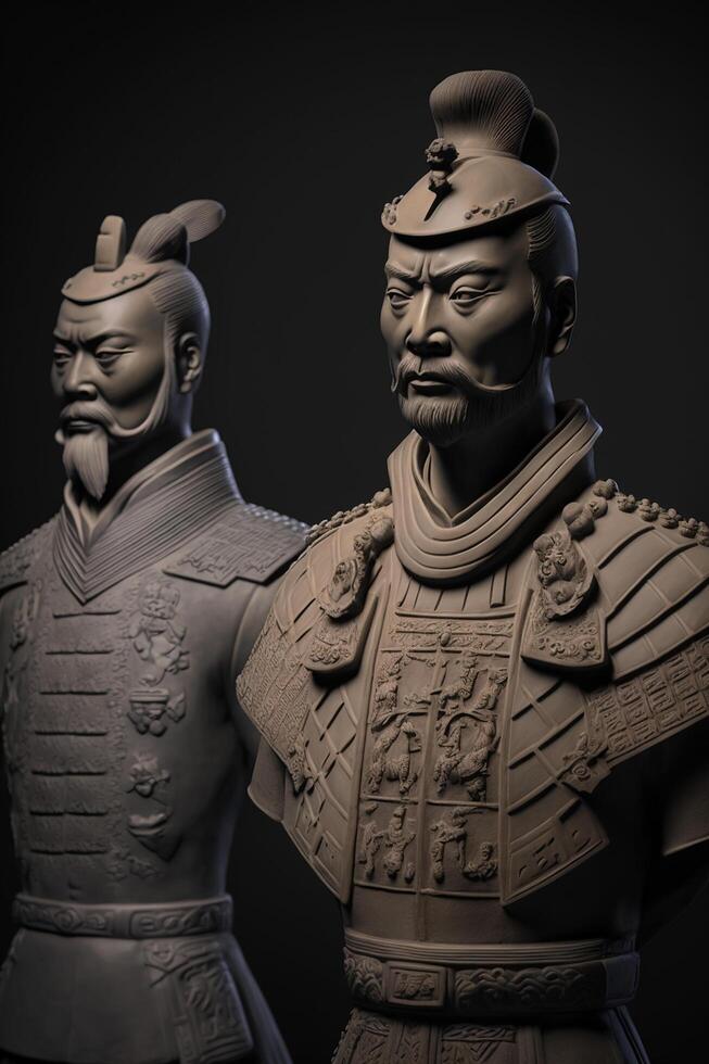 il potente esercito di Cinese terracotta guerrieri magnifico sculture di antico Cina ai generato foto