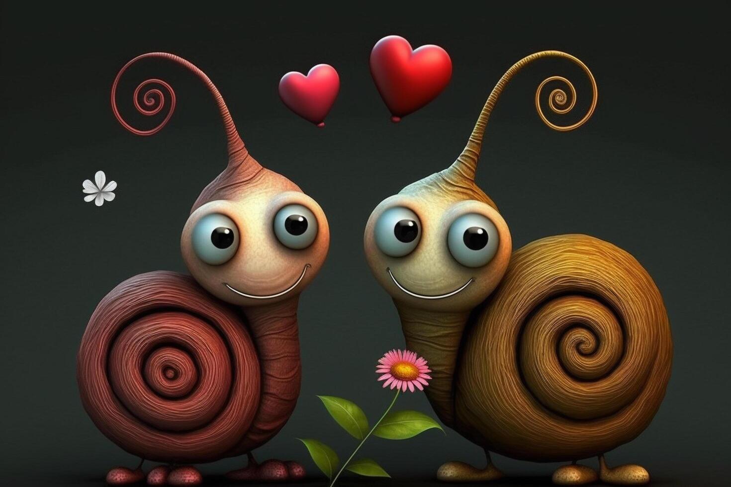 divertente lumache celebrare loro amore per San Valentino giorno ai generato foto
