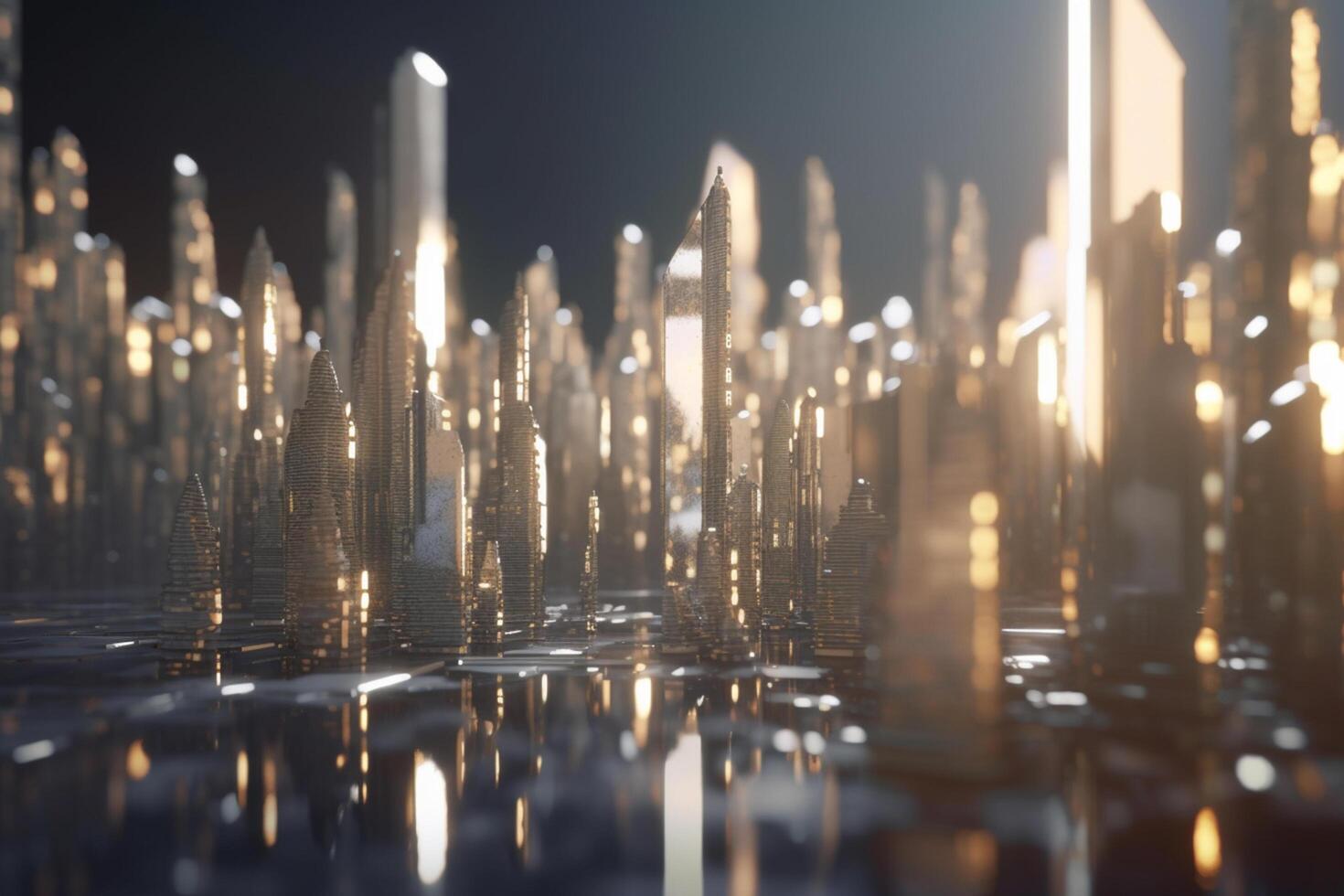 splendente città un' futuristico metropoli di metallo, bicchiere e acciaio ai generato foto