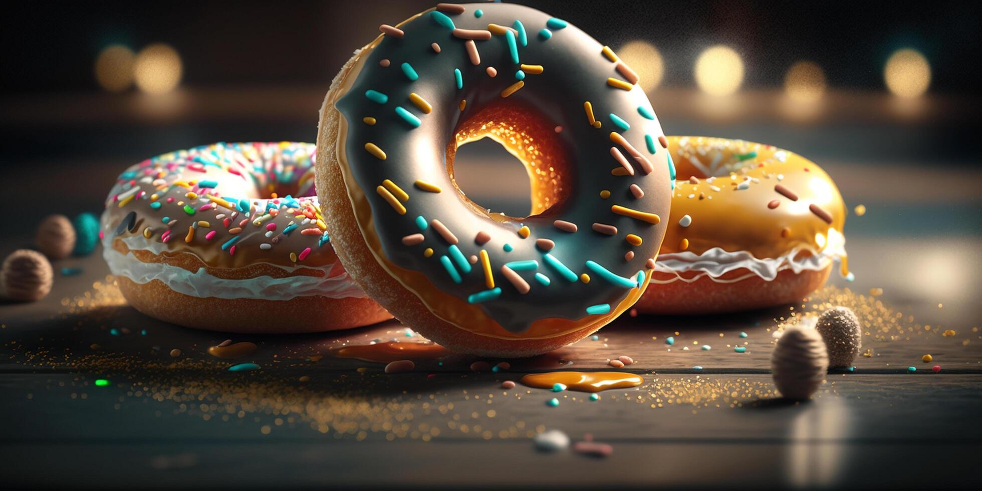 assortito delizioso ciambelle con bokeh forno dolce illustrazione ai generato foto