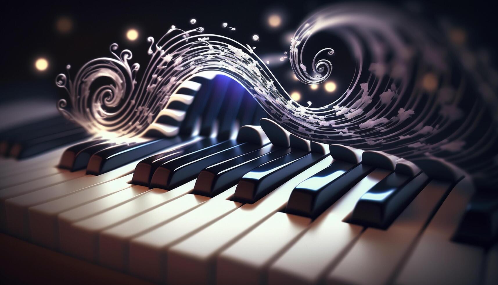 musicale vortice un astratto composizione di pianoforte chiavi che rappresentano suono onde ai generato foto