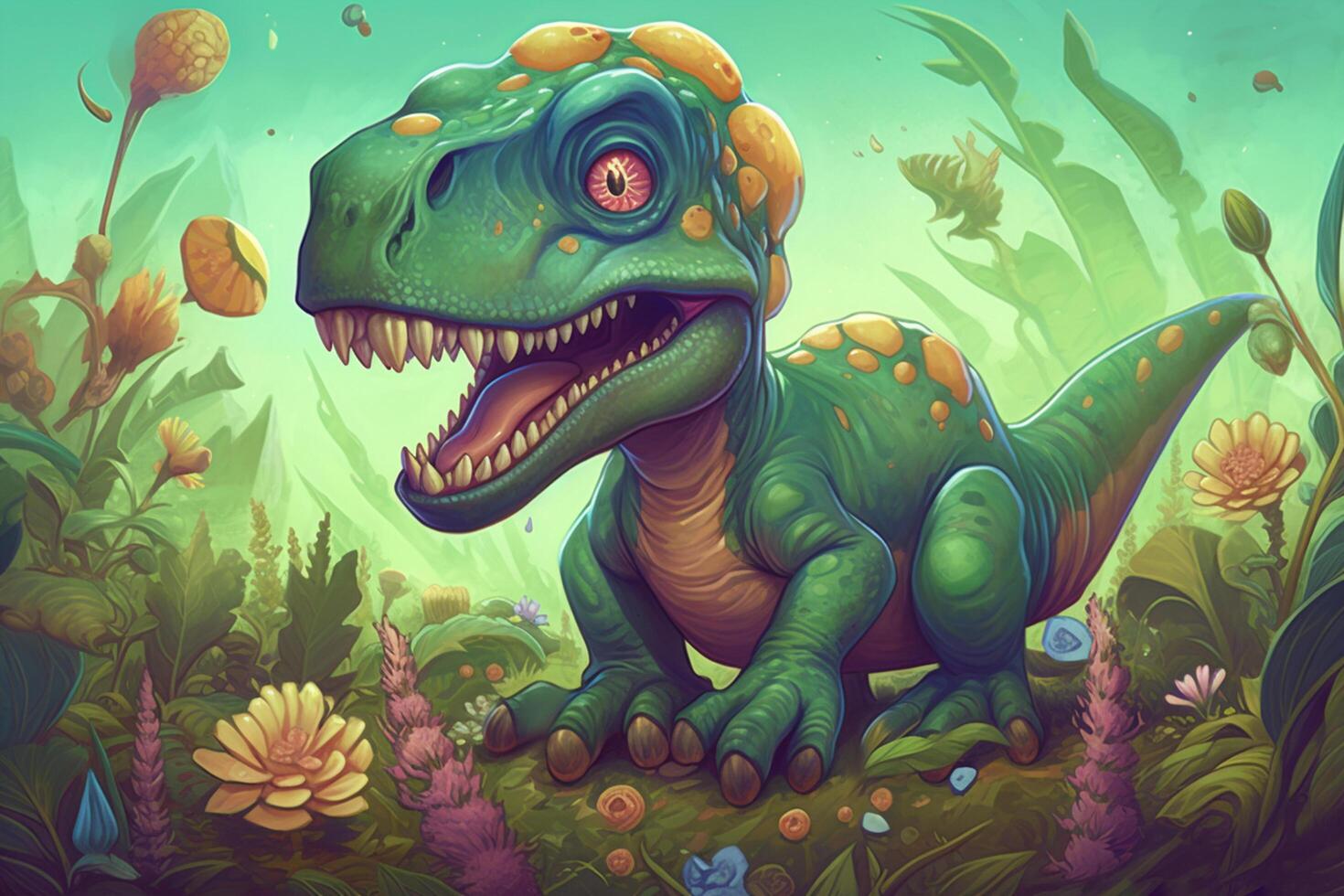 giocoso e vivace digitale arte divertente Allosaurus dinosauro comico illustrazione ai generato foto