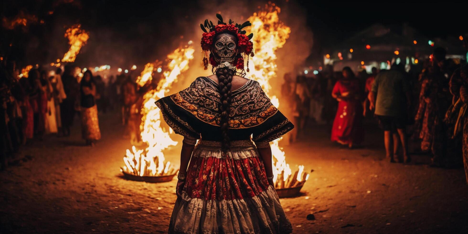 festivo sera scene con fuoco e danza per messicano dia de san juan vacanza ai generato foto