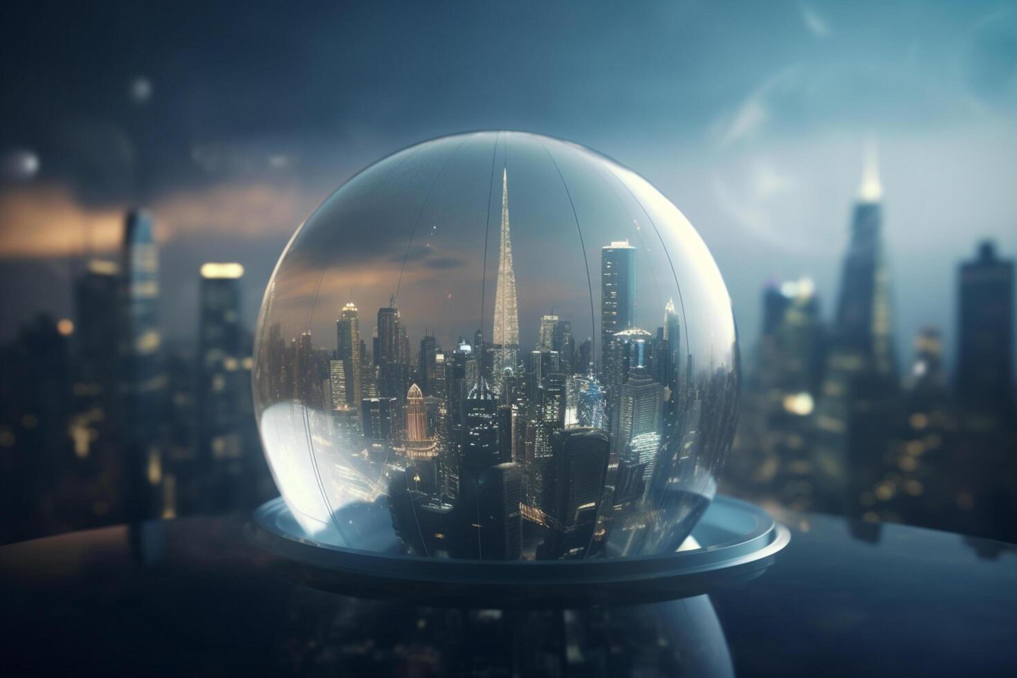 il metropoli entro un' futuristico città dentro un' bicchiere cupola ai generato foto