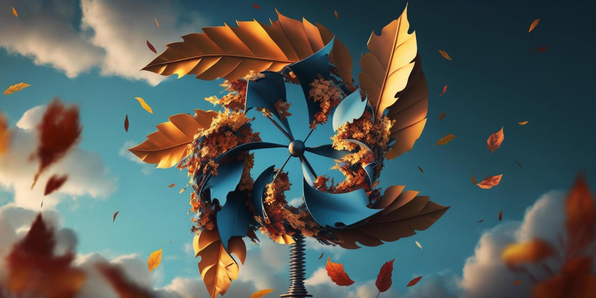 figli di mulino a vento con autunno le foglie ai generato illustrazione foto