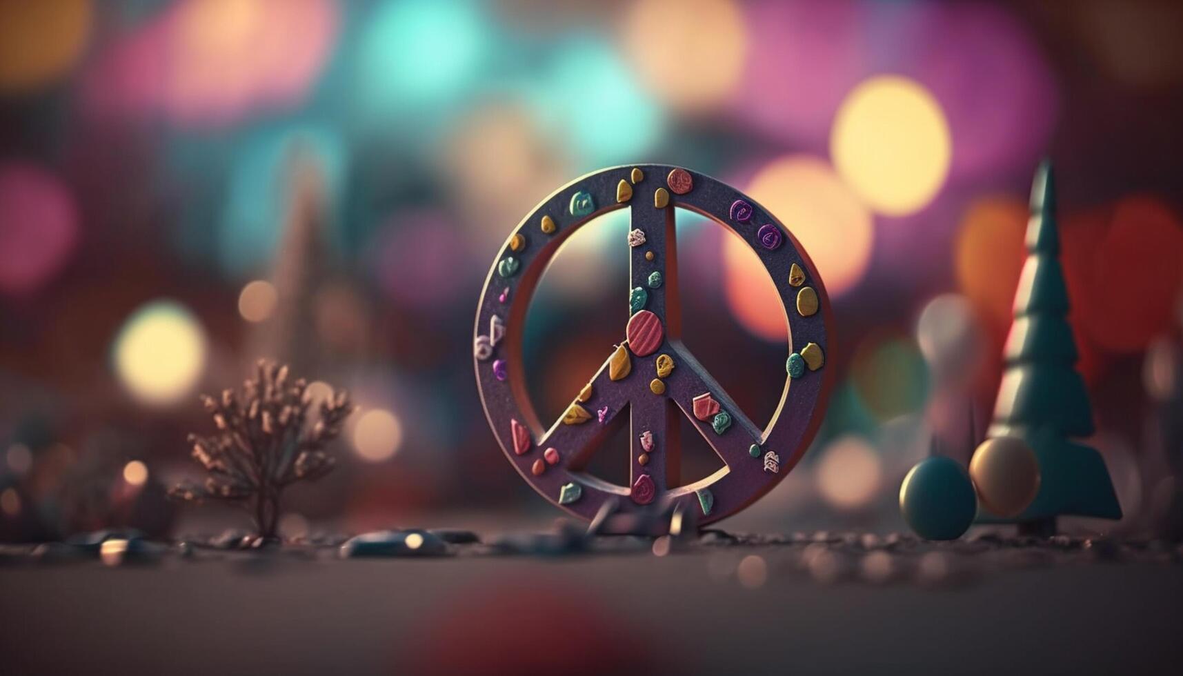 Groovy hippie opera d'arte con un' vivace pace cartello ai generato foto
