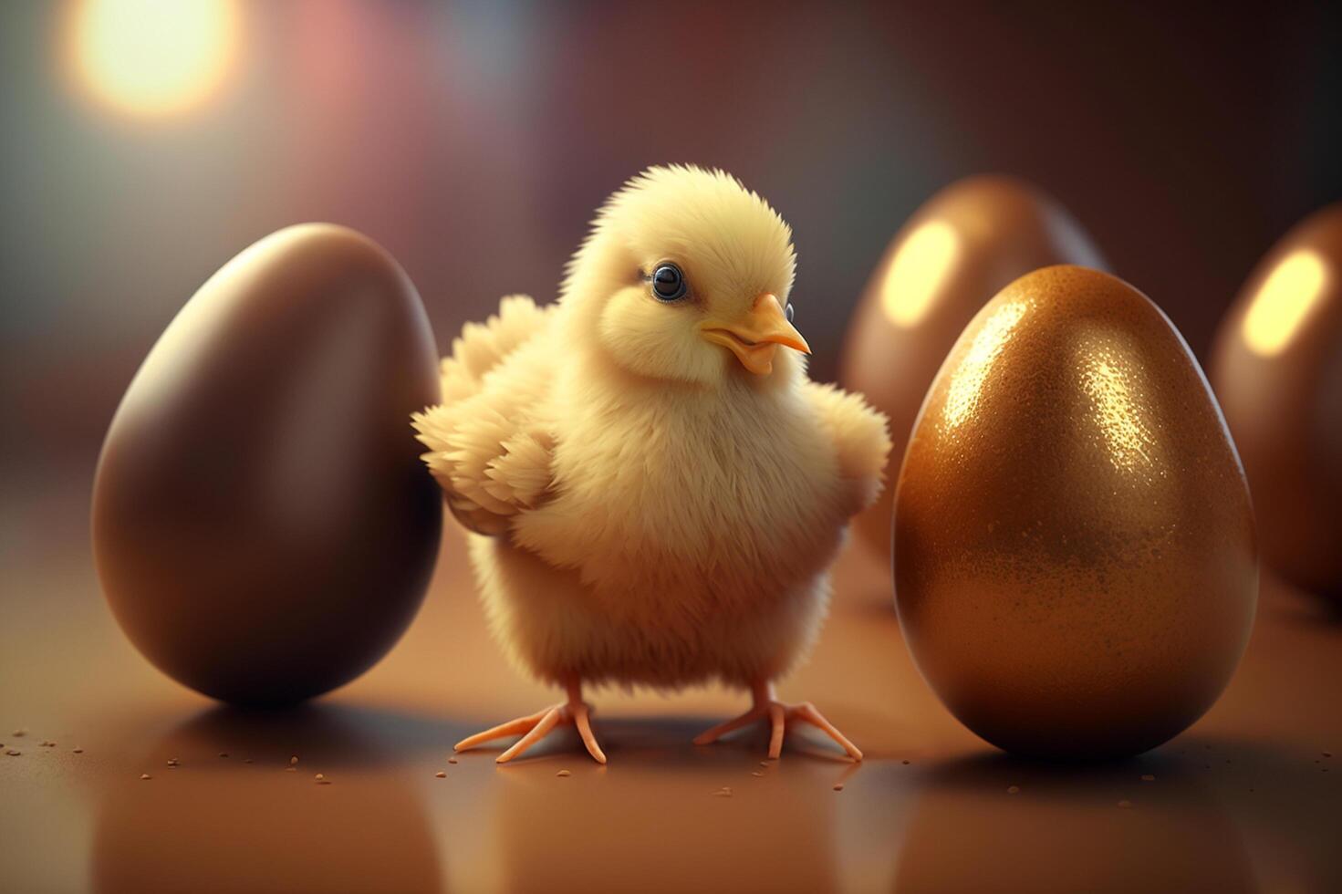 adorabile poco pollo pulcini con Pasqua uova nel un' cestino ai generato foto