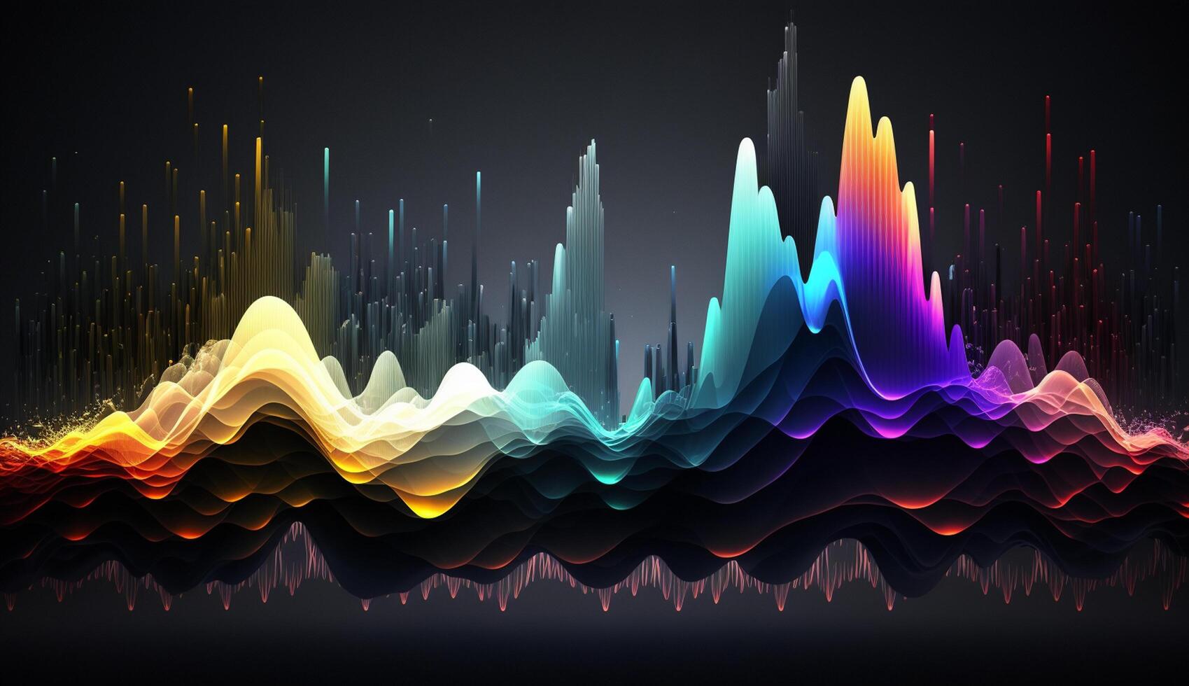 vivace spettro su buio tela un astratto composizione di colorato frequenze ai generato foto