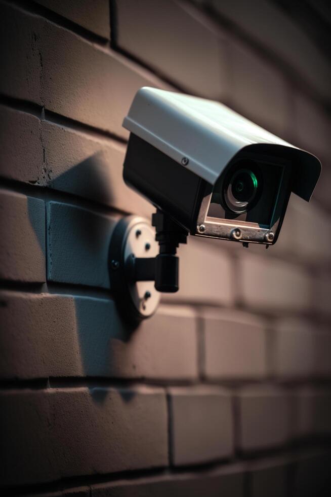 sorveglianza telecamera montato su un' parete per migliorata sicurezza le misure ai generato foto