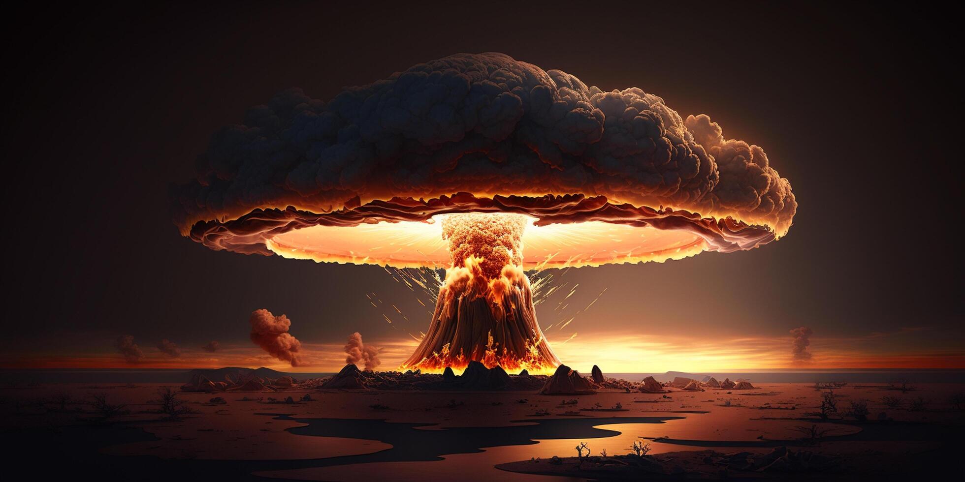 apocalittico scena devastante nucleare esplosione e suo effetti su il ambiente ai generato foto