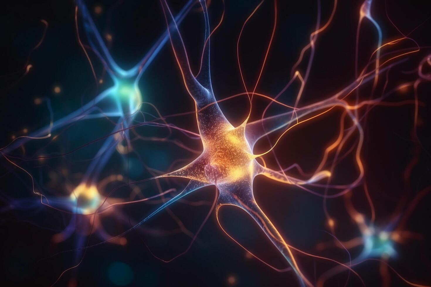 illuminato neuronale connessioni esplorando un' Rete di neuroni attraverso un' microscopio ai generato foto