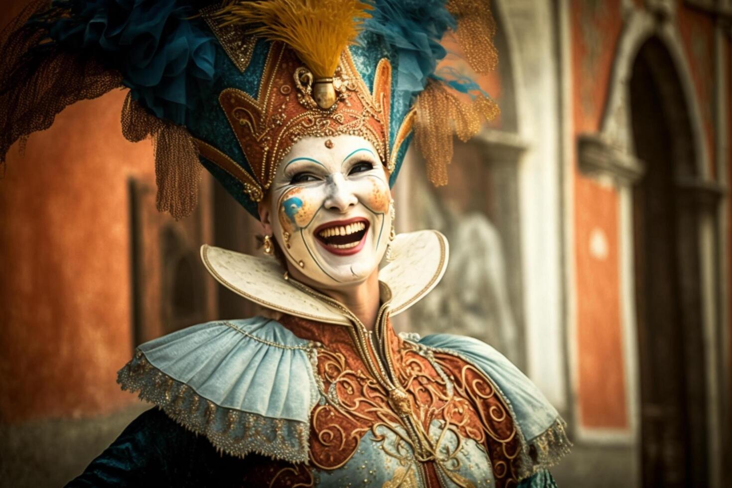 festeggiare carnevale nel Venezia persone nel festivo maschere e costumi ai generato foto