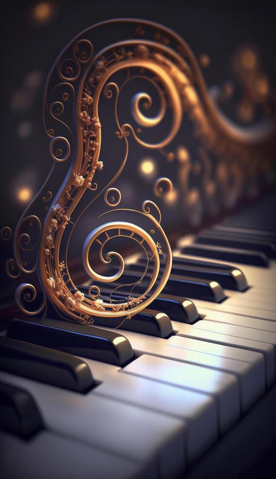 musicale vortice un astratto composizione di pianoforte chiavi che rappresentano suono onde ai generato foto