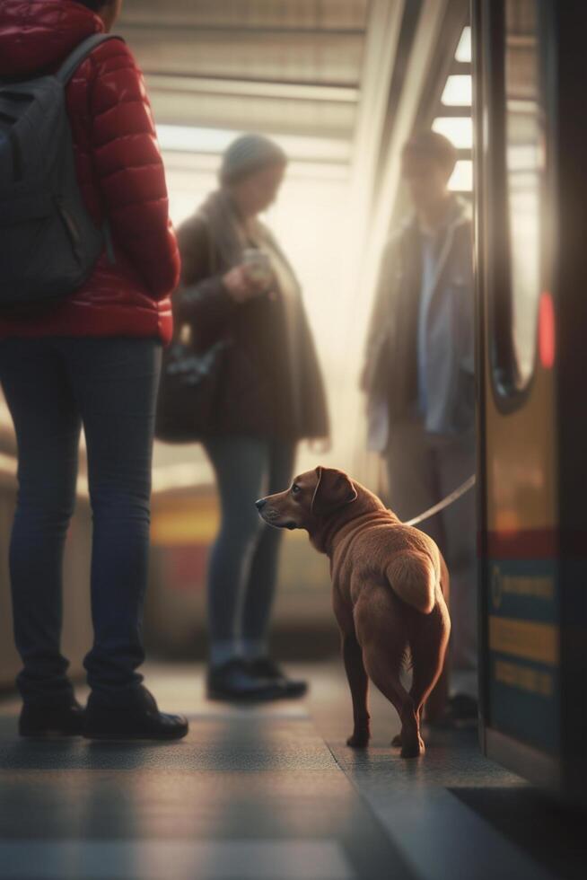 paziente cane in attesa partenza nel metropolitana stazione ai generato foto