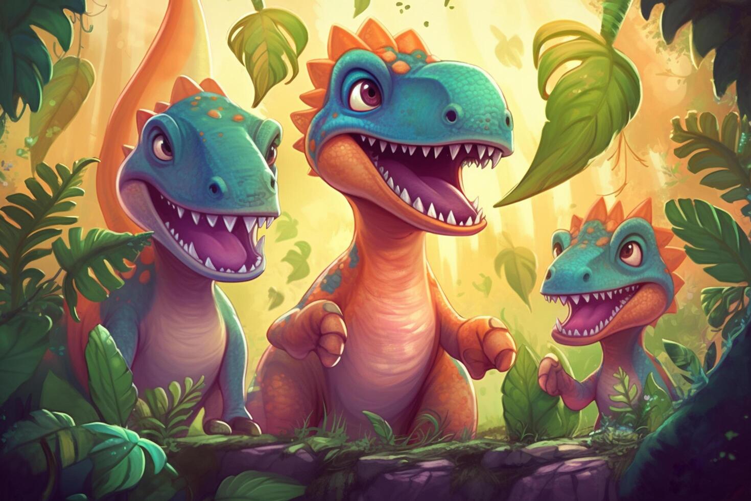 giocoso e vivace digitale arte divertente Allosaurus dinosauro comico illustrazione ai generato foto