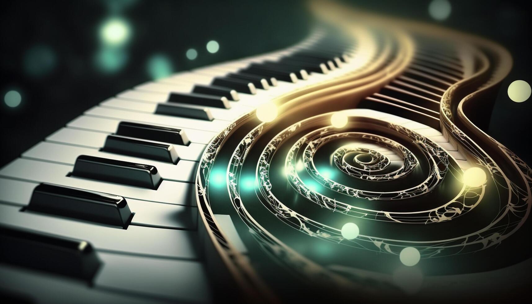 musicale vortice un astratto composizione di pianoforte chiavi che rappresentano suono onde ai generato foto