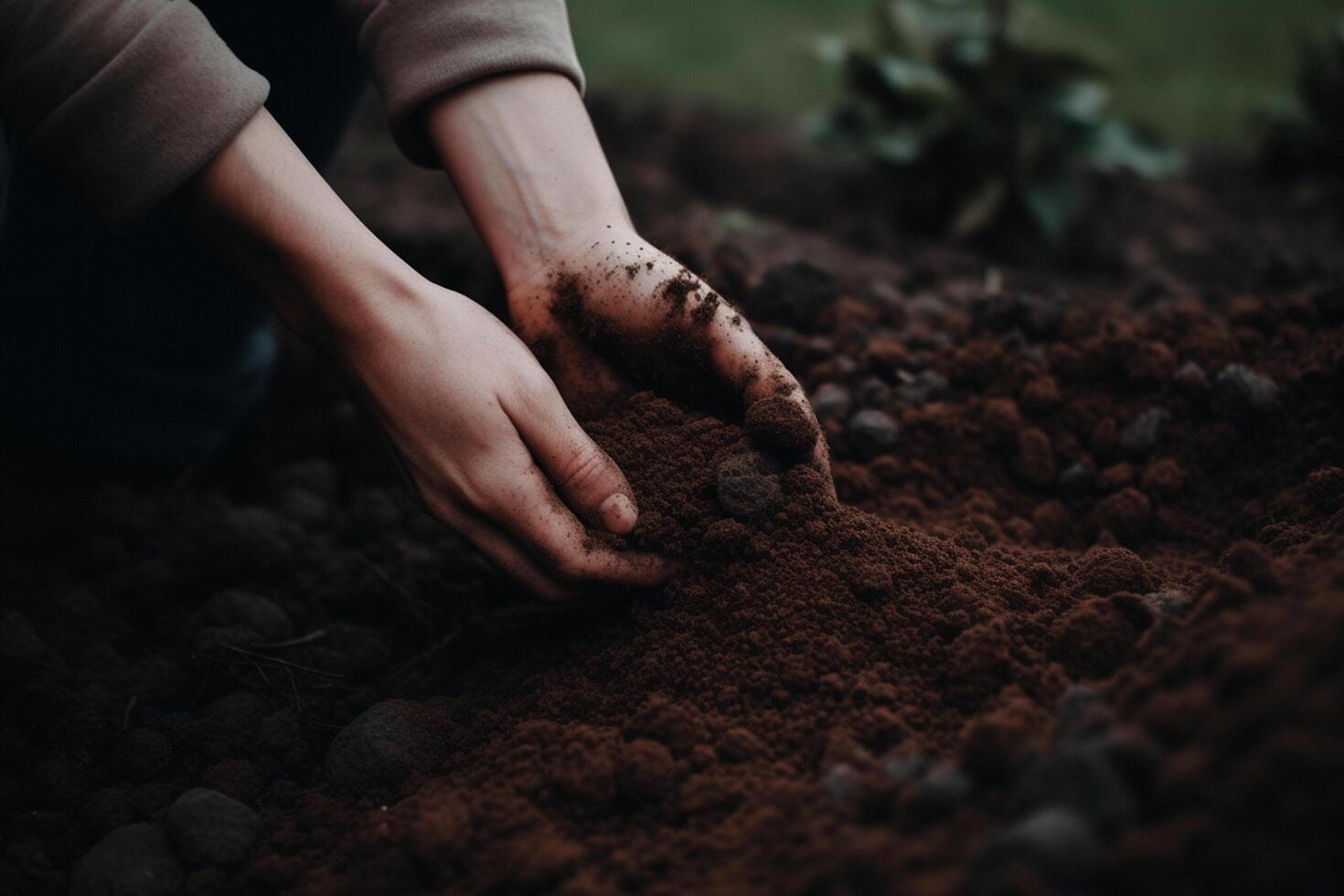 agricoltura radici un' contadino scavando nel il suolo con il suo mani ai generato foto