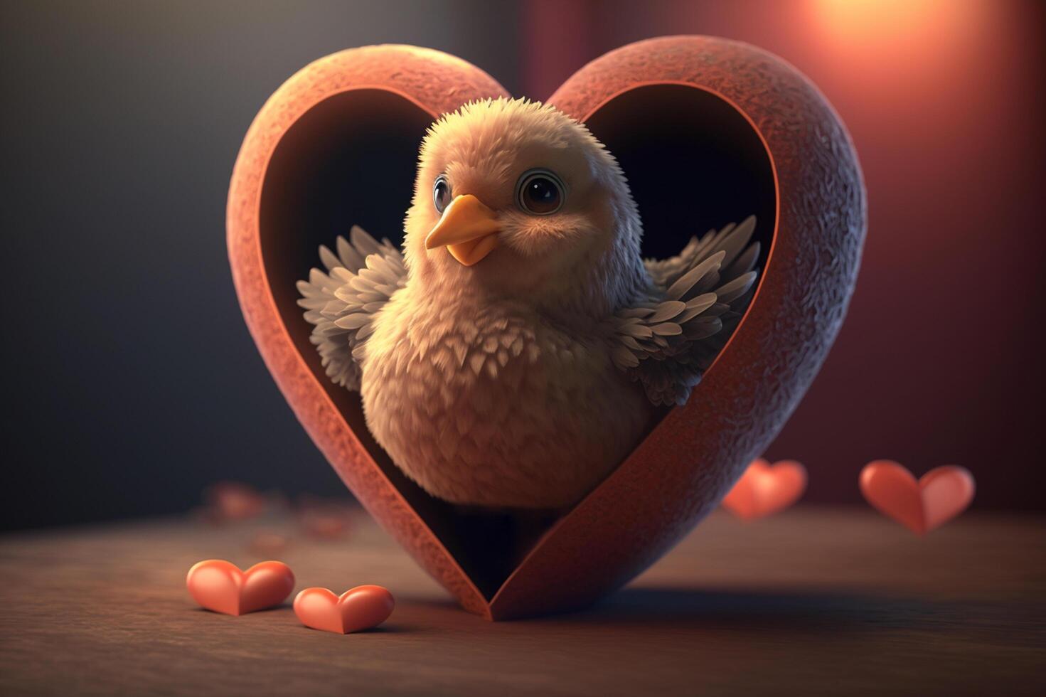 amore pulcino un' San Valentino giorno commovente sorpresa a partire dal un' carino bambino pollo ai generato foto