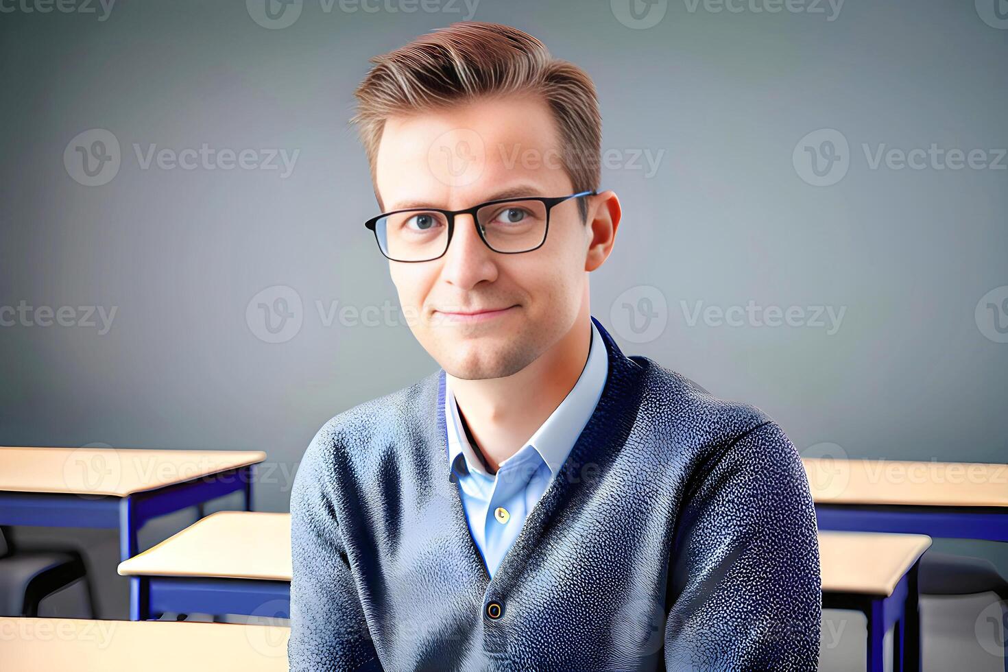 ritratto di un' insegnante sorridente a aula. generativo ai. foto