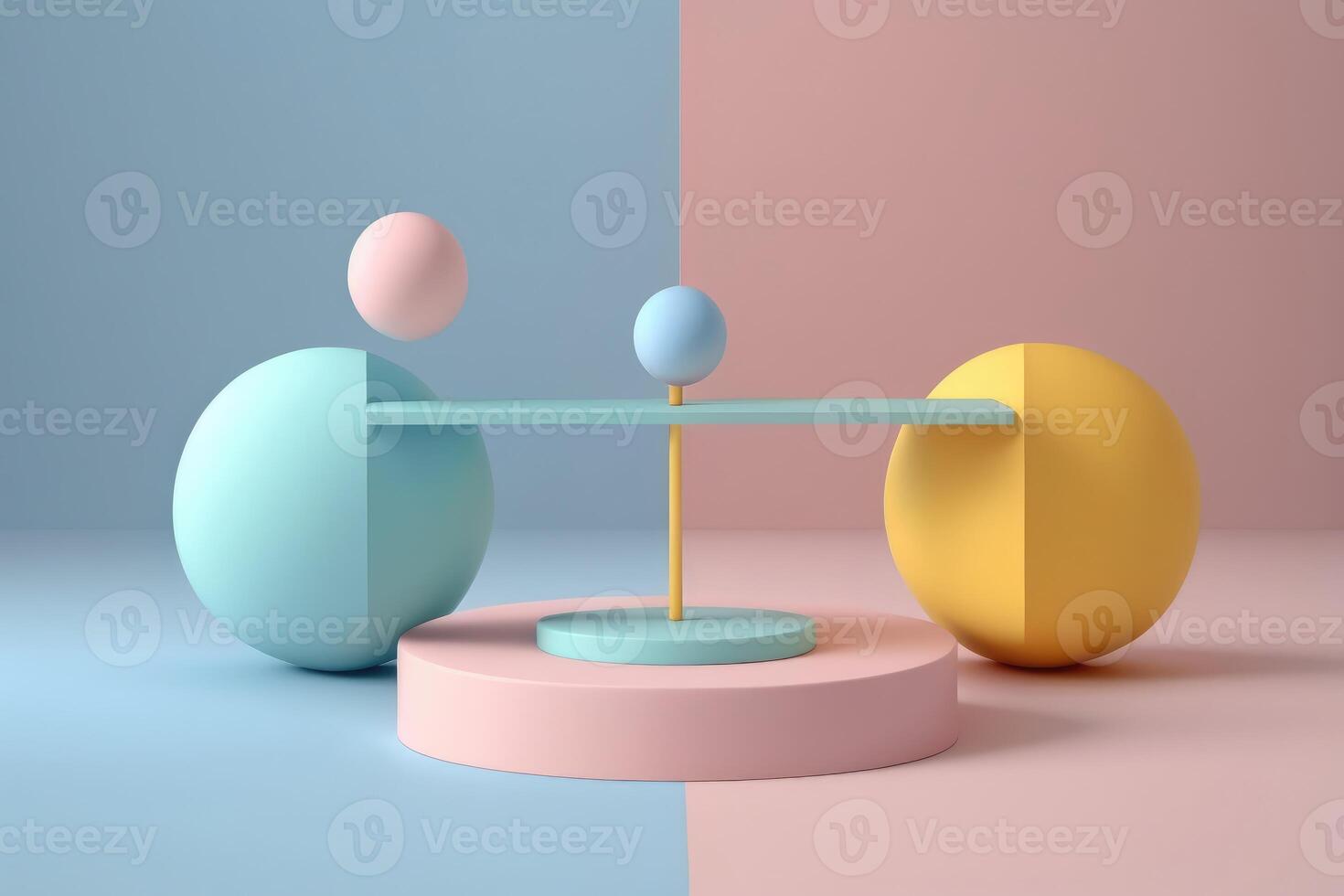 equilibrio concetto. illustrazione di colorato geometrico forme nel 3d stile. foto