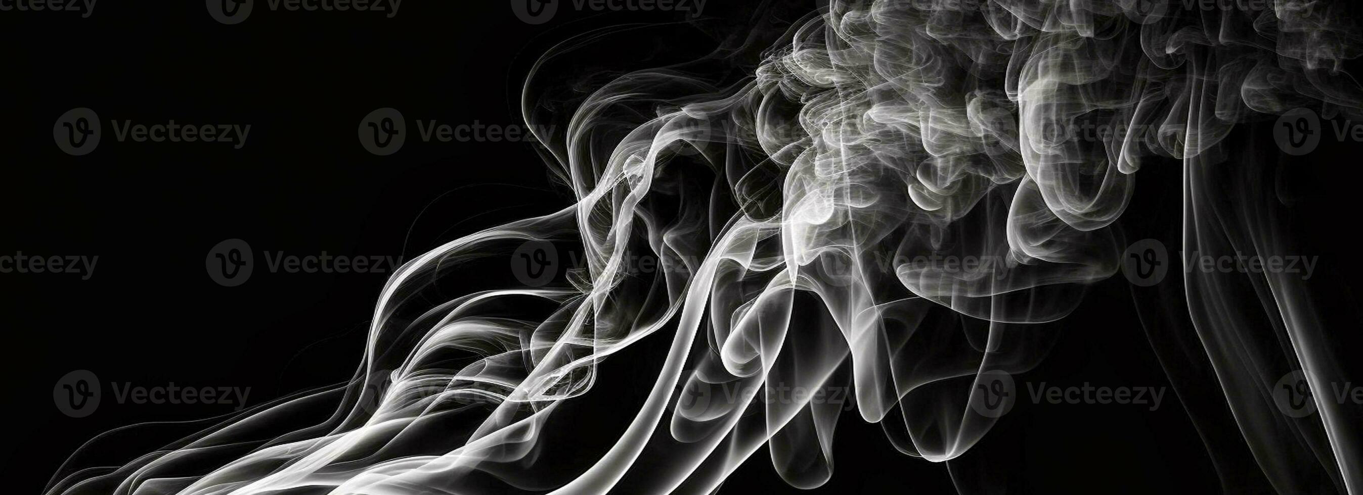 astratto bianca Fumo movimento contro nero sfondo. foto