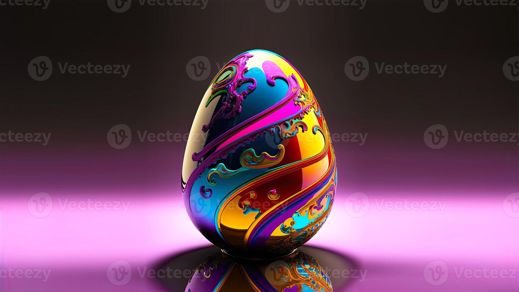 colorato carta fluido Pasqua uovo su brillante rosa sfondo e copia spazio. contento Pasqua giorno concetto. 3d rendere. foto