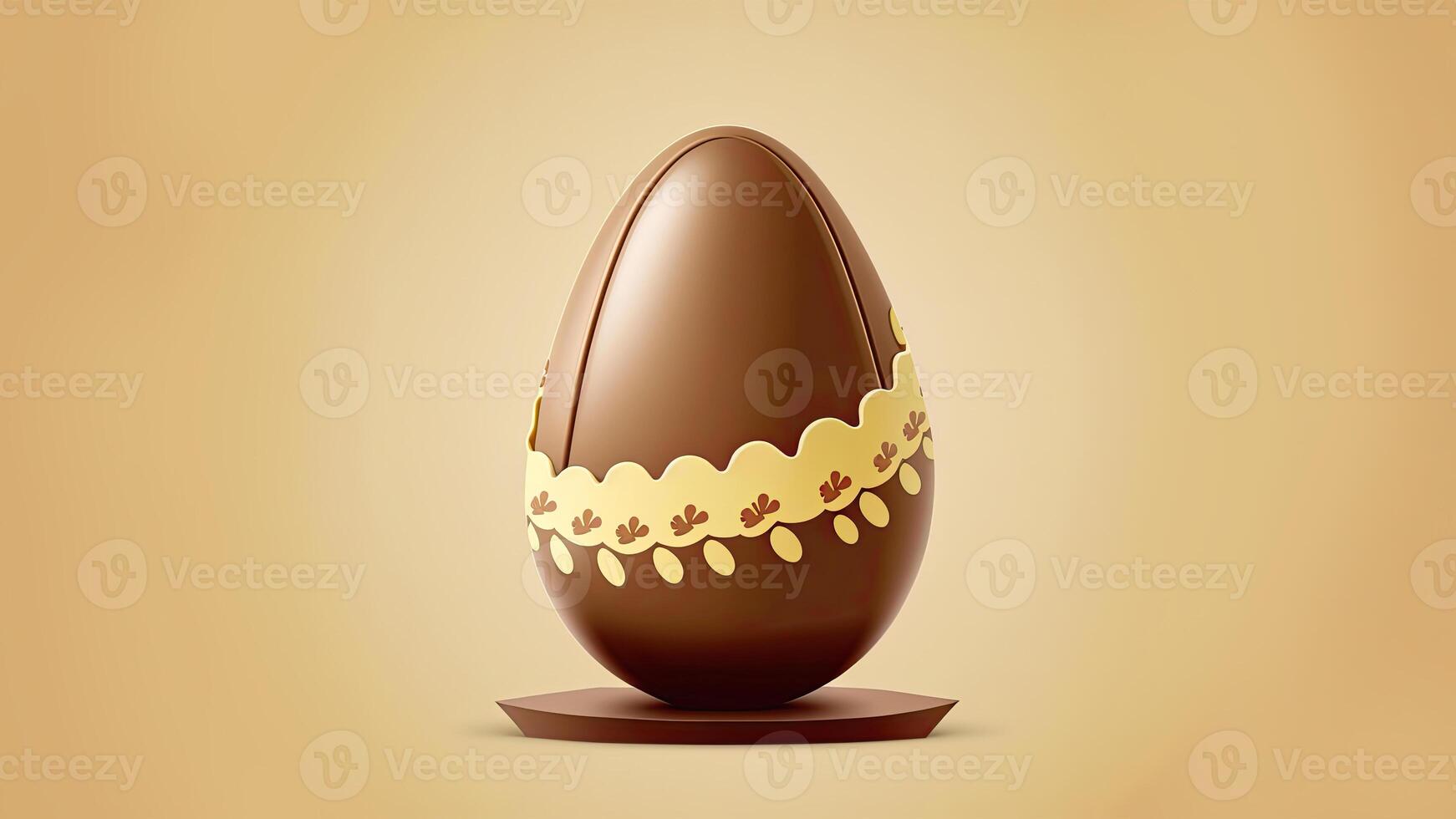 3d rendere di cioccolato uovo su circolare podio contro d'oro sfondo. Pasqua concetto. foto