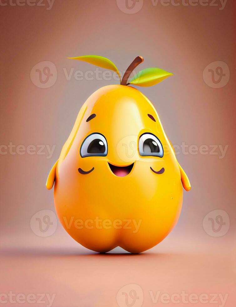 un' giallo frutta con un' cartone animato personaggio quello ha un' viso e un' smiley viso foto