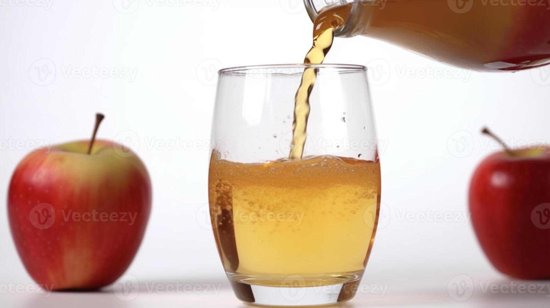 un' bicchiere di Mela succo è versato in un' bicchiere. ai generato. foto